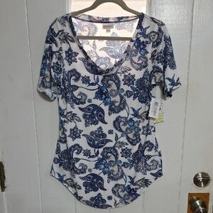 NWT Lularoe Iris Women's Shirt White/Blue Paisley Comfort Sz XXS